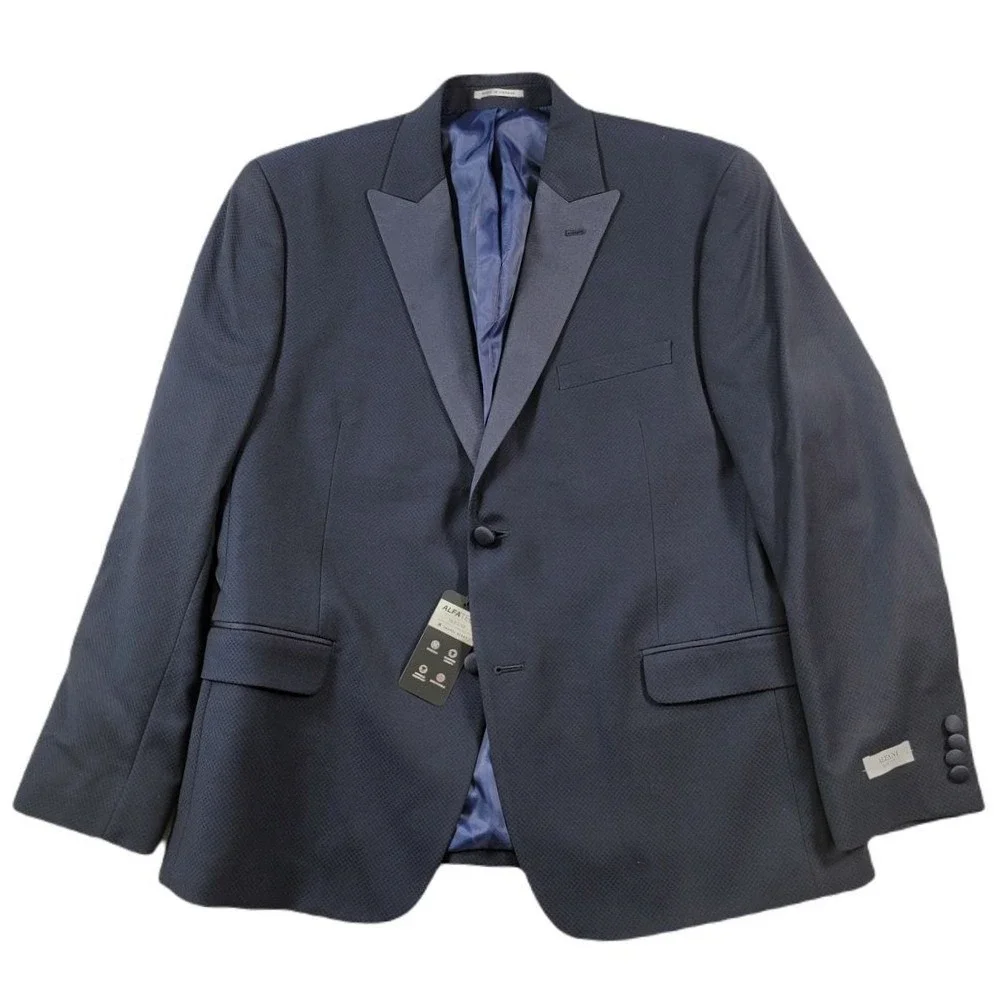 Alfani Slim-Fit‎ Tuxedo Suit Jacket Mens 44S Navy Blue Diamond Grid $360 NEW
